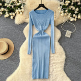 Simple Sexy Pit Strips Body-Body-Groom Knitted Dress Autumn Solid-Colored Bottom Skirt One-Step Dress Woman