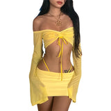 2025 Summer New Women's Pure Color Body One-Word Lead Long-Sleeved Fashion Skirt Suit Women