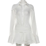 Spring 2025 Fashion Trend Women's New Collar V Collar Horn Sleeve Mesh Repair Dress