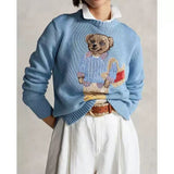 25 Autumn Explosion Wool-Blend Cartoon Bear High Quality Autumn And Winter Sweater Female Blue Collar Casual Knitting