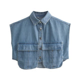 Shirt Top Women's New Women's Clothing Collar Short-Sleeved Denim Fashion Trend High Street Short