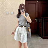 White High-Waisted Broad-Legged Denim Shorts Women's Summer Narrow Version Of Small Straight-Tipped Trousers To Make Old Thin Five-Point Pants