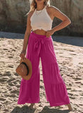 Women's Fashion Temperament Strap Spliced High-Waisted Folds Broad Leggings Casual Loose Trousers