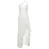 2025 Winter New Women's Hottie Street Irregular Design Lace Splicing Perspective Showback Dress