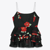 2025 Summer Black Rose Dress Women's New Korean Sling Dress Skirt Half Dress