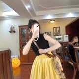 Yellow High-Waisted Half-Dress Woman's Summer Thin A-Dress Loose Waist-Hanging Long Umbrella Skirt