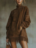 2025 Women's Ins Long-Sleeved Solid Color To Make Old Tidsus Splicing Edss And Dress Dresses