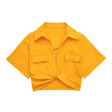 Summer 2025 Color Elastic New Women's Knot Short Shirt Linen Blend