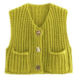 2025 Autumn Street Shirt Fashion Cute Crochet Wool Vest Knitted Thick Knitted Vest Women's Clothing