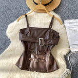 Vintage Sexy Hottie Metal Buckle Sling Sling Small Vest Woman Autumn Bun Bun