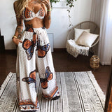2025 Summer New Women's Printed Sexy Breasts Loose Broad Leg Pants Two Sets