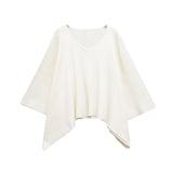 Cloak-Style Asymmetrical V-Necked Collar Sweater High-Waisted Trousers Casual Knitting Set 2025 Spring Girl