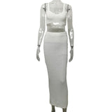 2025 New Babes Knitted Fashion Set Women's Slings Wrapped In Chest Solid Color Bag Hips Long Skirt Two Sets Of Women