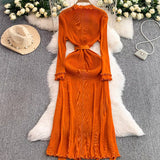 Wind Retro Long-Sleeved Dress Dress Women Summer High-End Light Extravagant Folds To The Waist Wood Ear Long Dress
