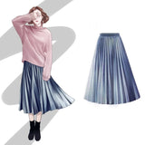 Velvet Hundred Folded Skirt Female Students 2025 Spring And Autumn New Korean Version Of High-Rise Half-Dress Mid-Long Long Skirts Appear High