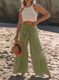 Women's Fashion Temperament Strap Spliced High-Waisted Folds Broad Leggings Casual Loose Trousers