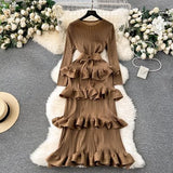 High-End Banquet Dress High-End Light Luxury Niche Lotus Leaf-Side Cake Dress Heavy Industry Folds Long