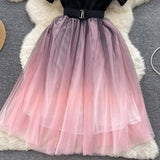 Sensing A Niche Design Bumpy Shoulder Dress Summer Women's Small Net Yarn Waist Princess Dress