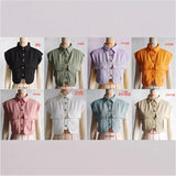 10 Color Women's Clothing 2025 Spring Solid Color Big Pocket Sleeveless Polo Collared Denim Shirt Blouse