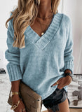 2025 New Sweater Women's Autumn And Winter Solid Color V-Neck Long-Sleeved Knitted Shirt