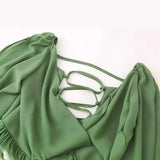 2025 Spring Women's Dress Sexy Hottie Skylit Lantern Sleeve V Collared Shoulder Dress