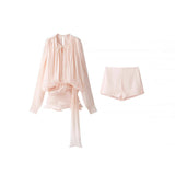 Pressed Folding Ribbon Design Loose Waist Mini Dress Shorts Set 2025 Spring And Summer Street Fashion Woman