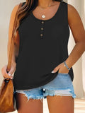 Large-Size Women's Summer Sleeveless Button Solid Color U-Neck T-Shirt Women Can Open A T-Shirt Vest