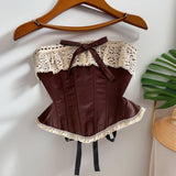 The Ancient English Wind Brae Vest Woman Summer Lace Hook Flower Tied With Fish Bone Gird Waist Small Man Is Beautiful