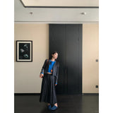 2025 Autumn Thin High-End Design Splicing Fake Two Knitted Cardigan High-Waist Loose Half-Dress Woman