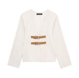 Women's Clothing 2025 Spring New Fashion V-Neck PU Leather Tripling With Soft Coat