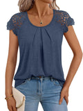 2025 Summer Women's New Women's Lace Sleeve Top Short-Sleeved Round-Neck Loose T-Shirt