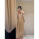 Seaside Vacation Fainting V-Neck Hanging Neck Dress Loose Belly Sleeveless Sleeve Sling Vest Long Dress