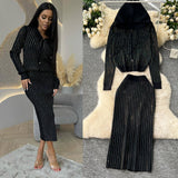 Autumn And Winter Casual Suit Female Fashion Hot Diamond Hooded Zip Open Shirt Sweater Jacket Knitted Hip Half-Dress