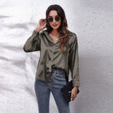 Colored Shirt Women's Denswear Simulation Silk Long-Sleeved Shirt New Women's Clothing