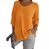 Knitted Casual Sweater Basic Thin V-Neck Seven-Sleeve Solid Female Bottoming Shirt Ice Cream Color