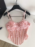 Ins Pure Heavy Industry Three-Dimensional Flower Sling Vest Woman 2025 Autumn Hot Girl Repair Slime Fish Bones