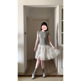Summer Design Sense Niche Thin Top Three-Dimensional Layer Sense Mesh Dress High-Rise Suit