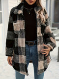 Exploding Women's Autumn And Winter Long Sleeve Double Pocket Lattice Hairy Large Fashion Coat