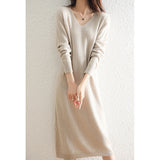 Autumn And Winter Coat V-Neck Wool Knitted Dress Women Winter Loose High-End High-End Skirt