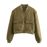 2025 New Women's Fashion French Big Pocket Short Autumn Bomber Jacket Jacket