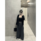 Early Autumn Korean Lazy Wind Wearing Black Long-Sleeved Knitted Open Shirt 2025 Spring And Autumn New Sling Slings