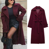 2025 Women's Autumn Classic New Double Buckle Belt Long Hair Coat