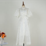 Summer Court Style High Design Feeling Heavy Industry Nail Drill Short Sleeve Single Buckle Dress + Sling