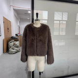 Spring 2025 Women's Fur Temperament Elegant Warm Artificial Fur Brown Casual Coat Real Shot