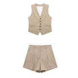 Women's 2025 Spring New Fashioned Colored Flax-Blend Vest + Shorts Set