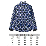 Spring And Summer Print Casual Set Silk-Sense Stitling Long-Sleeved Single-D Row Loose Shirt High-Waisted Trousers Woman