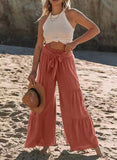 Women's Fashion Temperament Strap Spliced High-Waisted Folds Broad Leggings Casual Loose Trousers