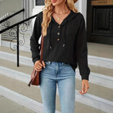 Wish Autumn And Winter New Solid Color Hooded Buttons Loose Long-Sleeved Women's Clothing