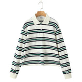 2025 Spring Long Sleeves Vintage Striped Spoo T-Shirts For Loose T-Shirts