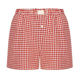 2025 Summer New Ladies Leisurely Comfortable High-Waisted Broad-Legged Retro Lattice Shorts